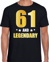 61 and legendary verjaardag cadeau t-shirt / shirt - zwart - gouden en witte letters - voor heren - 61 jaar verjaardag kado shirt / outfit M