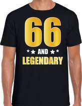 66 and legendary verjaardag cadeau t-shirt / shirt - zwart - gouden en witte letters - voor heren - 66 jaar verjaardag kado shirt / outfit S