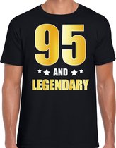 95 and legendary verjaardag cadeau t-shirt / shirt - zwart - gouden en witte letters - voor heren - 95 jaar verjaardag kado shirt / outfit XL