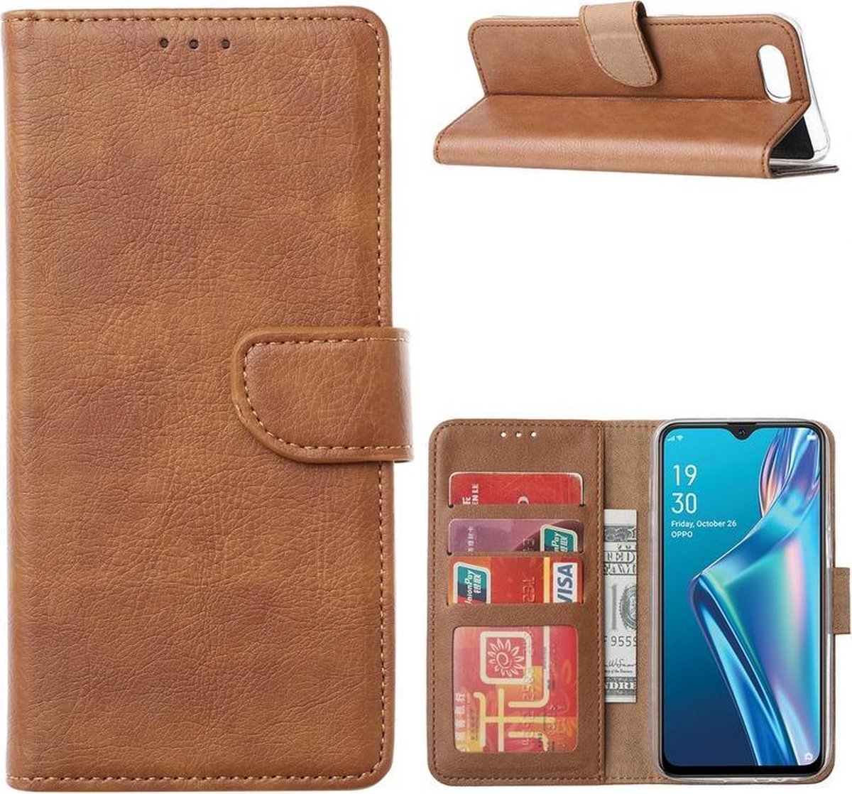 Bookcase Geschikt voor: Oppo A12 / A12S - Lichtbruin - portemonnee hoesje