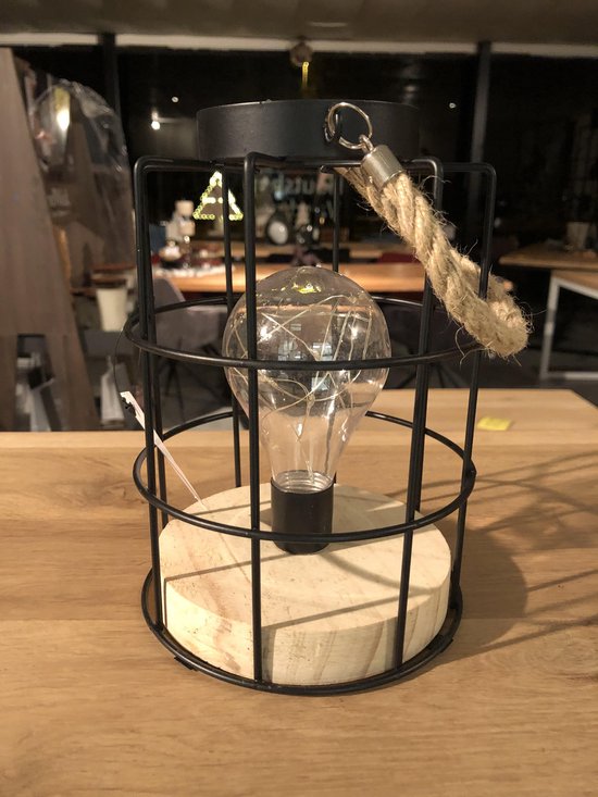 LED LAMP - Houten Voet - Zwart Metaal - Decoratieve tafel lamp zwart  ijzerdraad model... | bol.com
