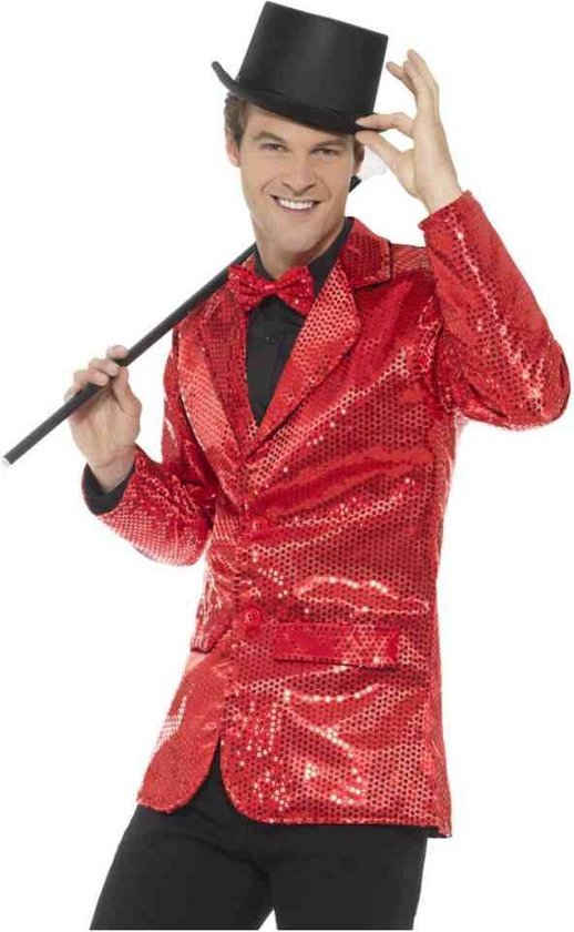 Smiffy's - Glitter & Glamour Kostuum - Beau Tv Presentator Vest Man - Rood - Large - Carnavalskleding - Verkleedkleding