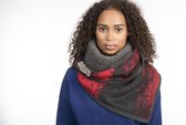 RIFKA STOLT sjaal, rood/donkergrijs en bordeaux gemêleerd wol en donkergrijze teddy. shawl