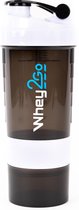 Whey2go - Premium Shake Beker - 500ML - Wit / Zwart - Driedelig met compartimenten Shakebeker