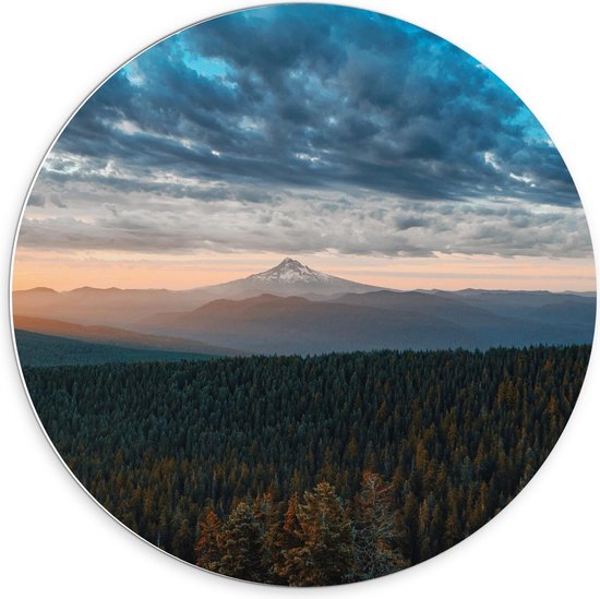 Forex Wall Circle - Montagnes derrière les Forêts - 70x70cm Photo sur Wall Circle (avec système d'accrochage)