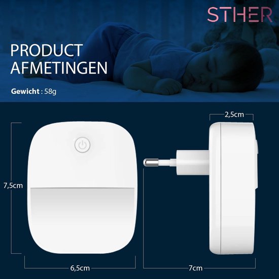 STHER© 2x LED Nachtlampje Stopcontact met Bewegingssensor - Nachtlampje Kinderen - Dag en Nacht Sensor - STHER