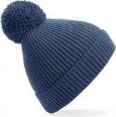 Knit ribbed pom pom beanie