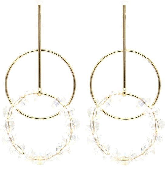Dielay - Oorbellen - Ringen met Glaskralen - Facet Geslepen - Oorhangers - 55 mm - Goudkleurig