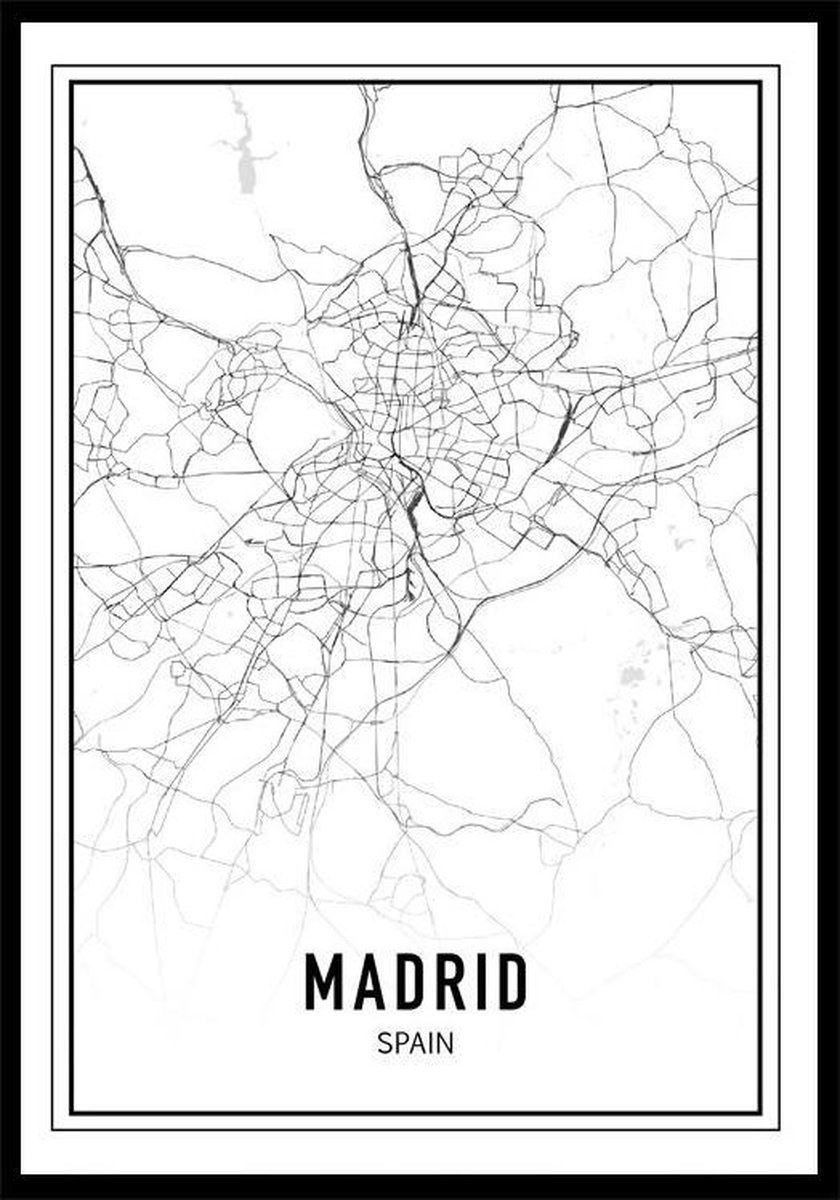 Punt. Poster - City Map Madrid - 100 X 70 Cm - Zwart En Wit