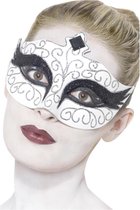 SMIFFYS - Masker wit met zwarte en zilverkleurge pailletten voor volwassenen - Maskers > Masquerade masker