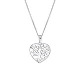 Zilveren ketting&hanger hart levensboom