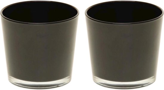 3x Glazen theelichten/waxinelichten kaarsenhouders zwart glas 10 x 9 cm - Woonaccessoires - Theelicht/waxinelicht kaarshouders