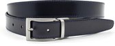 JV Belts Draaibare reversible riem blauw/zwart - heren en dames riem - 3 cm breed - Zwart / Blauw - Echt Leer - Taille: 120cm - Totale lengte riem: 135cm