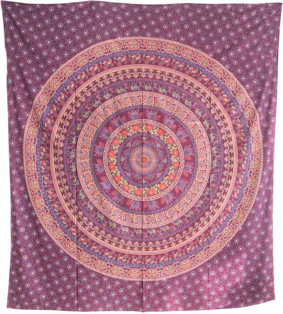 Authentiek Wandkleed Katoen Paars Dierenrijk Mandala (240 x 210 cm)