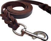 Honden riem - 140cm – bruine riem - gevlochten leren hondenriem – 100% volnerfleer - hond