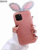Casies Bunny telefoonhoesje - Apple iPhone SE (2020)/ 8/ 7 - Roze - Hoesje Met Konijnenoortjes - Pluche / Fluffy