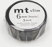 MT washi tape matte black 6 mm 3 rollen Masking Tape Zwart