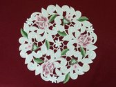 Tafelkleed - Opengewerkt met roze bloem - Rond 40 cm - 7662-RSZ