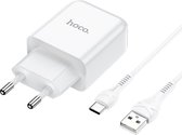 HOCO N2 Vigour - Compacte USB Oplader - Reislader - EU Plug - Universele 10W Lader + USB naar USB-C Kabel - Voor Samsung, Huawei, Android, etc. - Wit