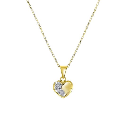 Lucardi Dames Kettinghanger hart kristal - 14 karaat goud - Ketting - Cadeau - 45 cm - Geelgoud