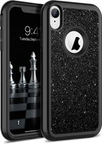 Apple iPhone XR Glitter Back Cover - Zwart - 360º Armor Bescherming - 3 in 1 Hybrid