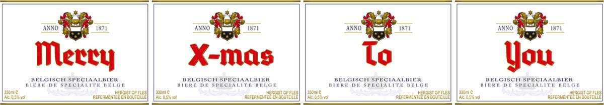 Duvel Bier etiketten 'Merry X-mas To You' (4 stuks) - Kerstmis - Kerstcadeau - Waterafstotende Vinyl bier stickers