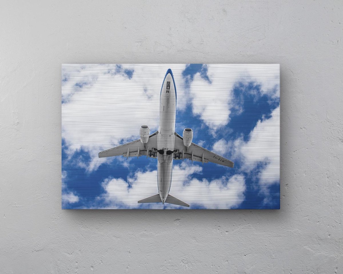 - Schilderij - Klm Boeing Belly Shot Inclusief Ophangplaatjes Luchtvaart Muurdecoratie - Multicolor - 60 X 40 Cm