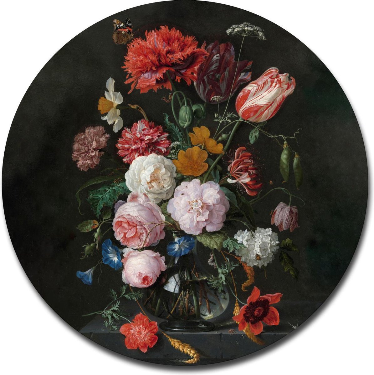 Muurcirkel Stilleven met bloemen - Jan Davidsz. de Heem - 80x80cm - Wandcirkel - Dibond - Aluminium