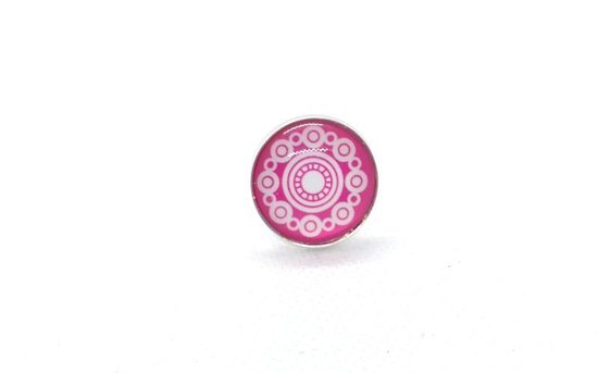 2 Bouton 2 Love it Zeeuwse Rose - Ring - Taille ajustable - Diamètre 20 mm - Rose - Wit - Couleur argent