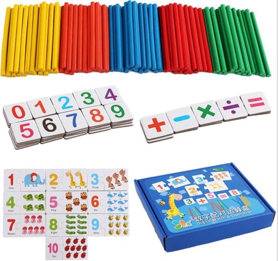 Thumbnail van een extra afbeelding van het spel 3-in-1 Tel- en rekenspel - Rekenpuzzels - Optellen en aftrekken - Montessori - Educatief rekenspeelgoed - Cadeau voor kinderen vanaf 3 jaar- Bestaat uit 160 onderdelen
