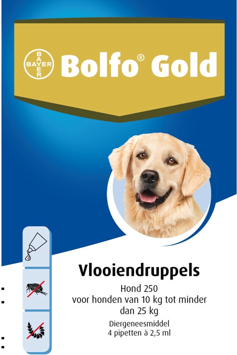 Bolfo Gold 250 Anti vlooienmiddel – Hond – 10 Tot 25 kg – 4 pipetten