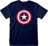 Marvel Comics Captain America - Shield Distressed Unisex T-Shirt Marine Blauw