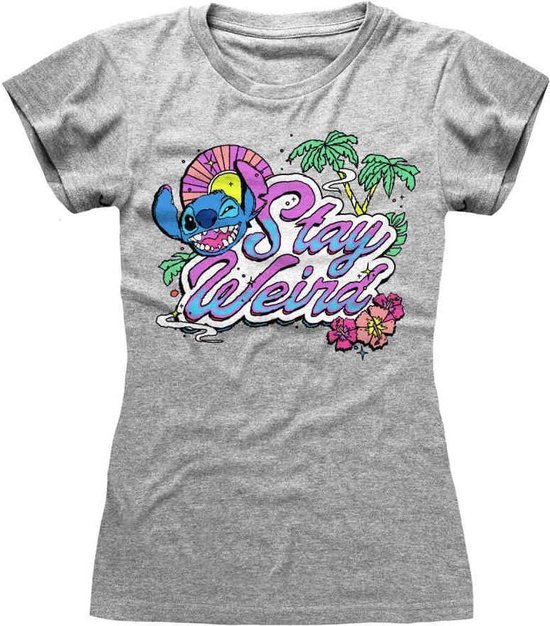 Lilo And Stitch Stay Weird Fitted T Shirt Grijs 8039