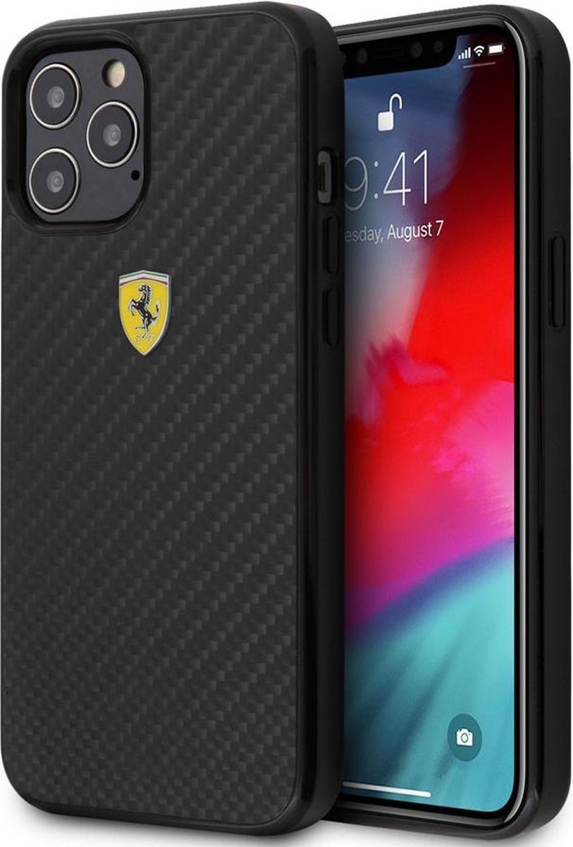 iPhone 12 Pro Max Backcase hoesje - Ferrari - Effen Zwart - Carbon