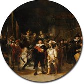Muurcirkel De Nachtwacht - Rembrandt van Rijn - 40x40 cm - Wandcirkel - Dibond - Aluminium