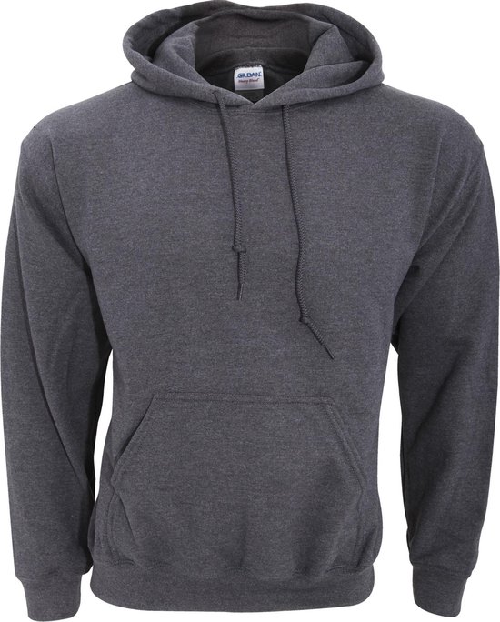 Sweat à capuche gris foncé Gildan, drapé sur un mannequin.