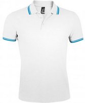 SOLS Heren Pasadena getipt korte mouw Pique Polo Shirt (Wit/Aqua Blauw)