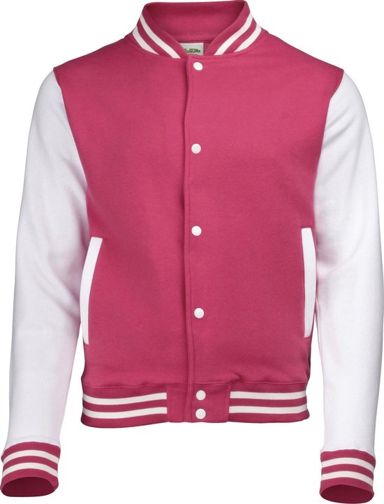 Foto: Awdis kinder unisex varsity jacket schoolkleding heet roze wit 