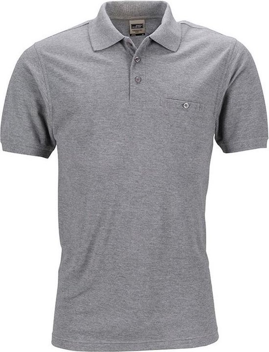 James and Nicholson Heren Werkkleding Polo Pocket Shirt (Heide Grijs)