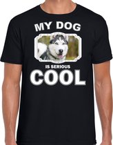 Husky honden t-shirt my dog is serious cool zwart - heren - Siberische huskys liefhebber cadeau shirt M