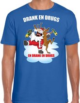 Fout Kerstshirt / Kerst t-shirt Drank en drugs blauw voor heren - Kerstkleding / Christmas outfit S