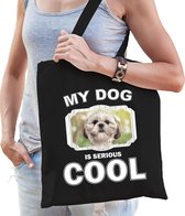 Dieren Shih tzus tasje katoen volw + kind zwart - my dog is serious cool kado boodschappentas/ gymtas / sporttas - honden / hond