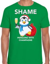 Pinguin Kerstshirt / Kerst t-shirt Shame penguins with champagne groen voor heren - Kerstkleding / Christmas outfit S