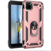 HB Hoesje Geschikt voor Huawei Y5P Roségoud - Anti-Shock Hybrid Armor met Kickstand Ring