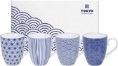 Tokyo Design Studio - Nippon Blue - Set van 4 Mokken 380 ml - Verpakt in Luxe Geschenkdoos