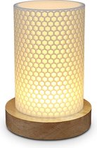 Stacy Honeycomb - Tafellamp 14 cm - Leeslamp, Sfeerlamp en Nachtlamp - Houten standaard - Warme Verlichting