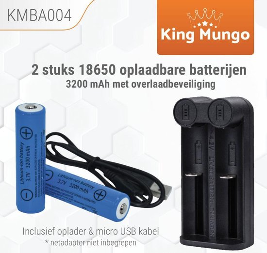 Batteries 18650 rechargeables + chargeur | 2 pièces | 3200 mAh 3,7 v |  KMBA004 | bol