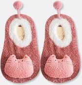 Zachte schattige fleece fluffy poes - roze anti-slip sokjes / slofjes - rekbaar | Baby 4-12 maanden