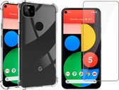 Google Pixel 5 Hoesje - Anti Shock Proof Siliconen Back Cover Case Hoes Transparant - Tempered Glass Screenprotector