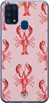 Samsung M31 hoesje siliconen - Lobster all the way | Samsung Galaxy M31 case | Roze | TPU backcover transparant